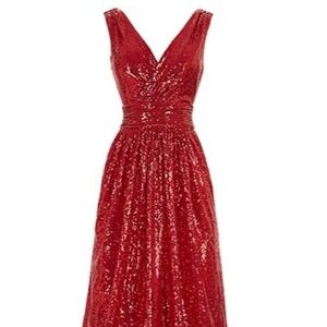 Long apple red sequins dress